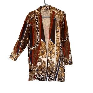 Chicos Womens Cardigan Size 3 US XL/16 Open Front Classic Mixed Print